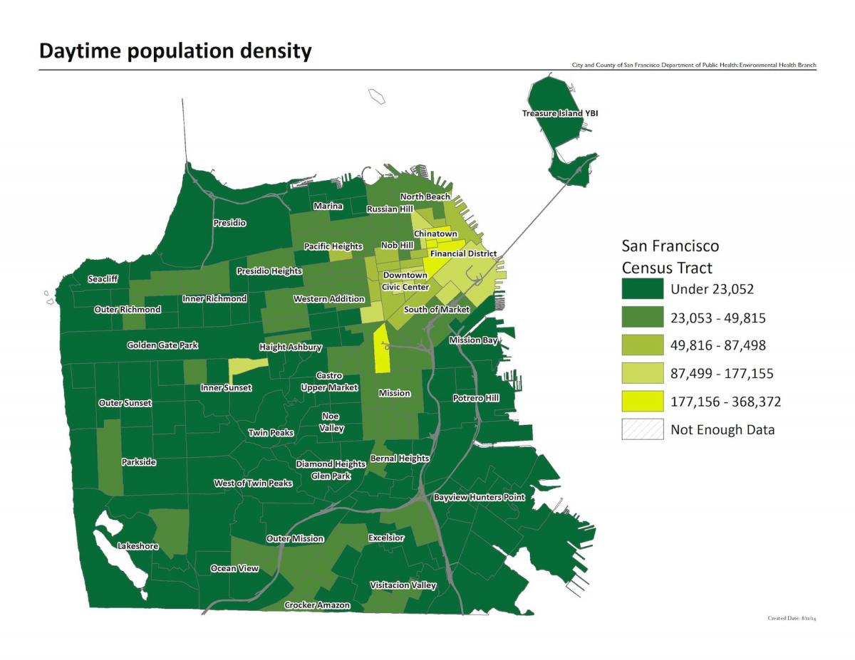 नक्शे के साथ सैन फ्रांसिस्को जनसंख्या घनत्व