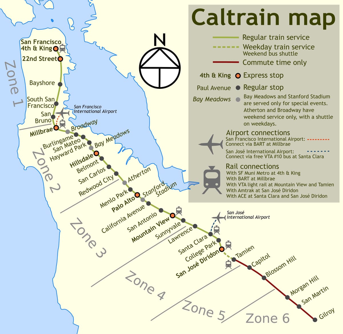 caltrain बंद हो जाता है नक्शा