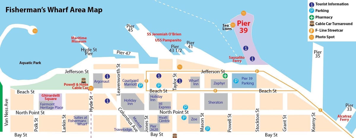 नक्शे के San Francisco fisherman ' s wharf क्षेत्र