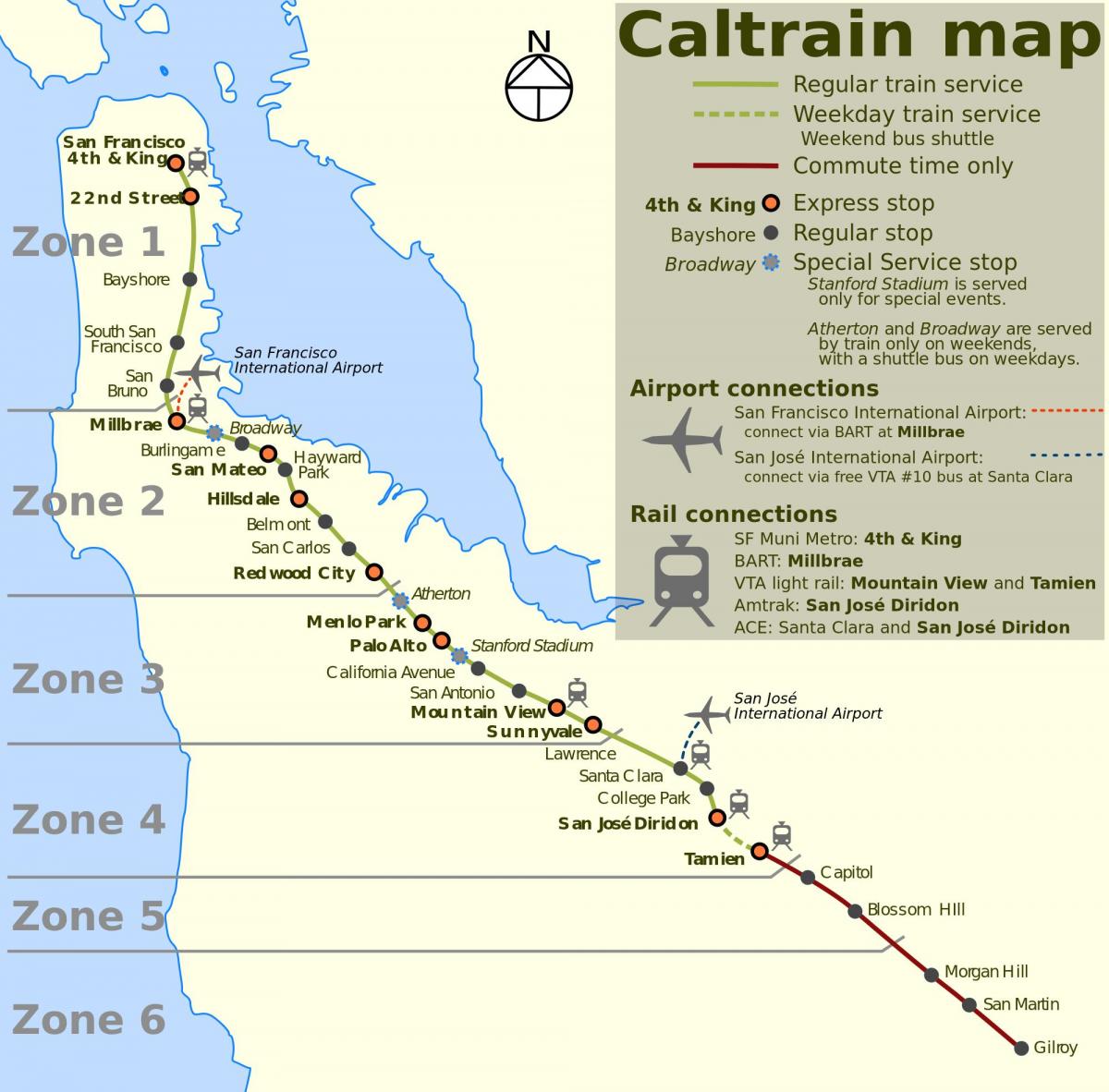सैन फ्रांसिस्को caltrain नक्शा