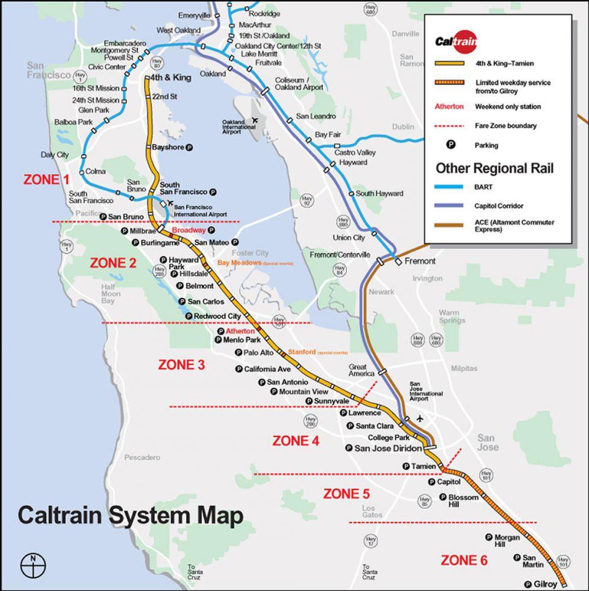 caltrain मार्ग नक्शा