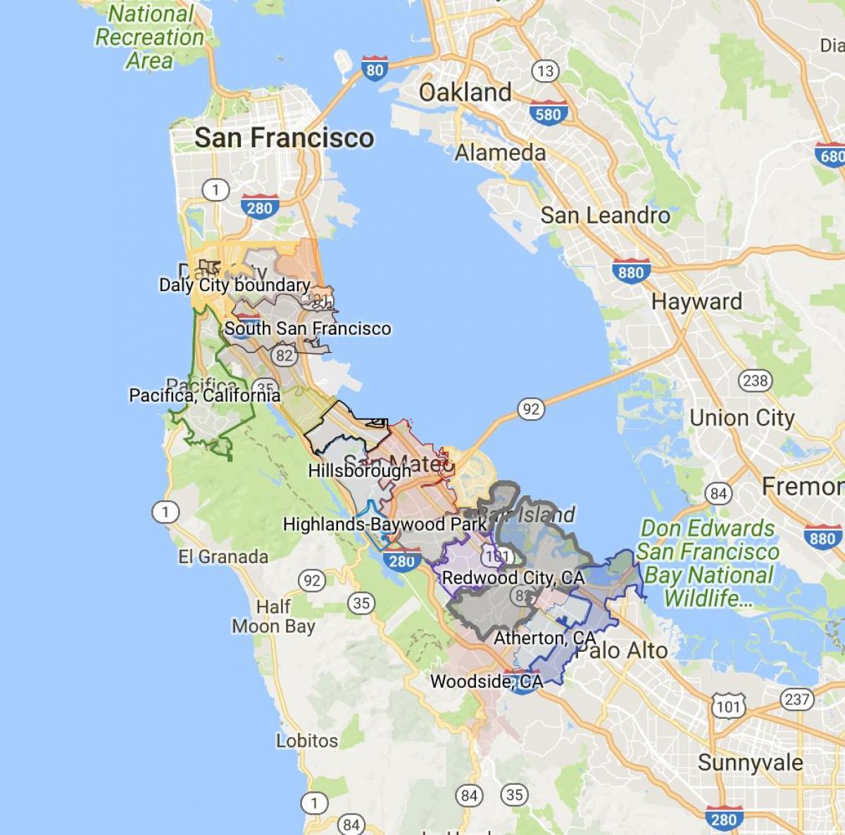 नक्शा सैन फ्रांसिस्को के शहर की सीमा