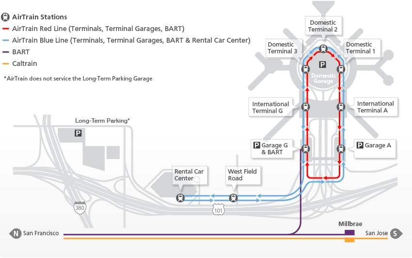 नक्शे के SFO airtrain