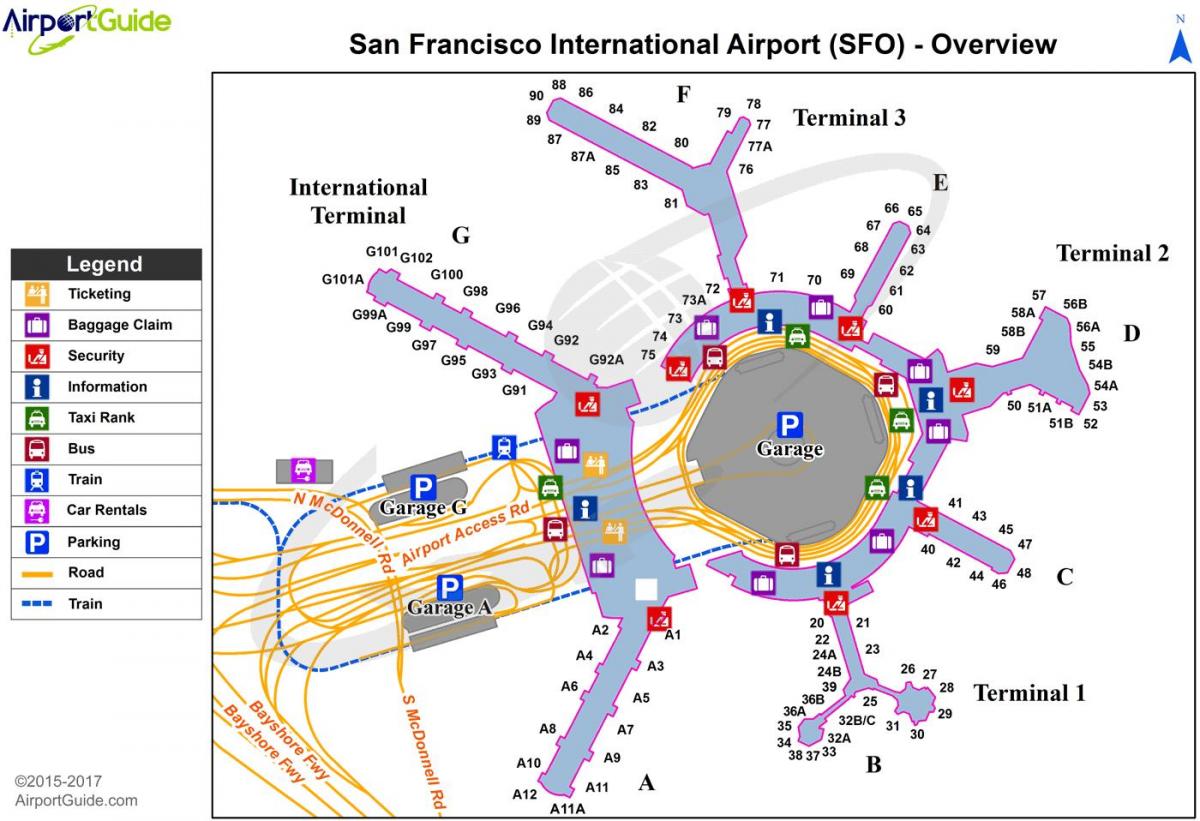 सैन फ्रांसिस्को अंतरराष्ट्रीय टर्मिनल का नक्शा