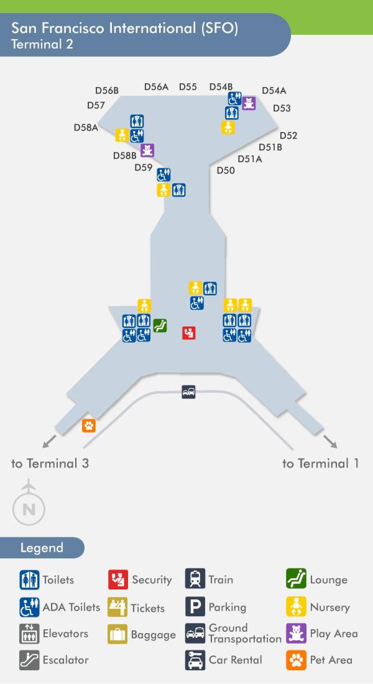 सैन फ्रांसिस्को हवाई अड्डे के टर्मिनल 2 के नक्शे
