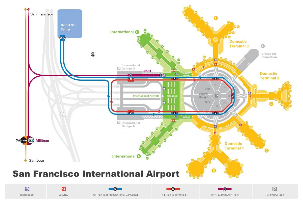 सैन फ्रांसिस्को हवाई अड्डे किराये की कार का नक्शा