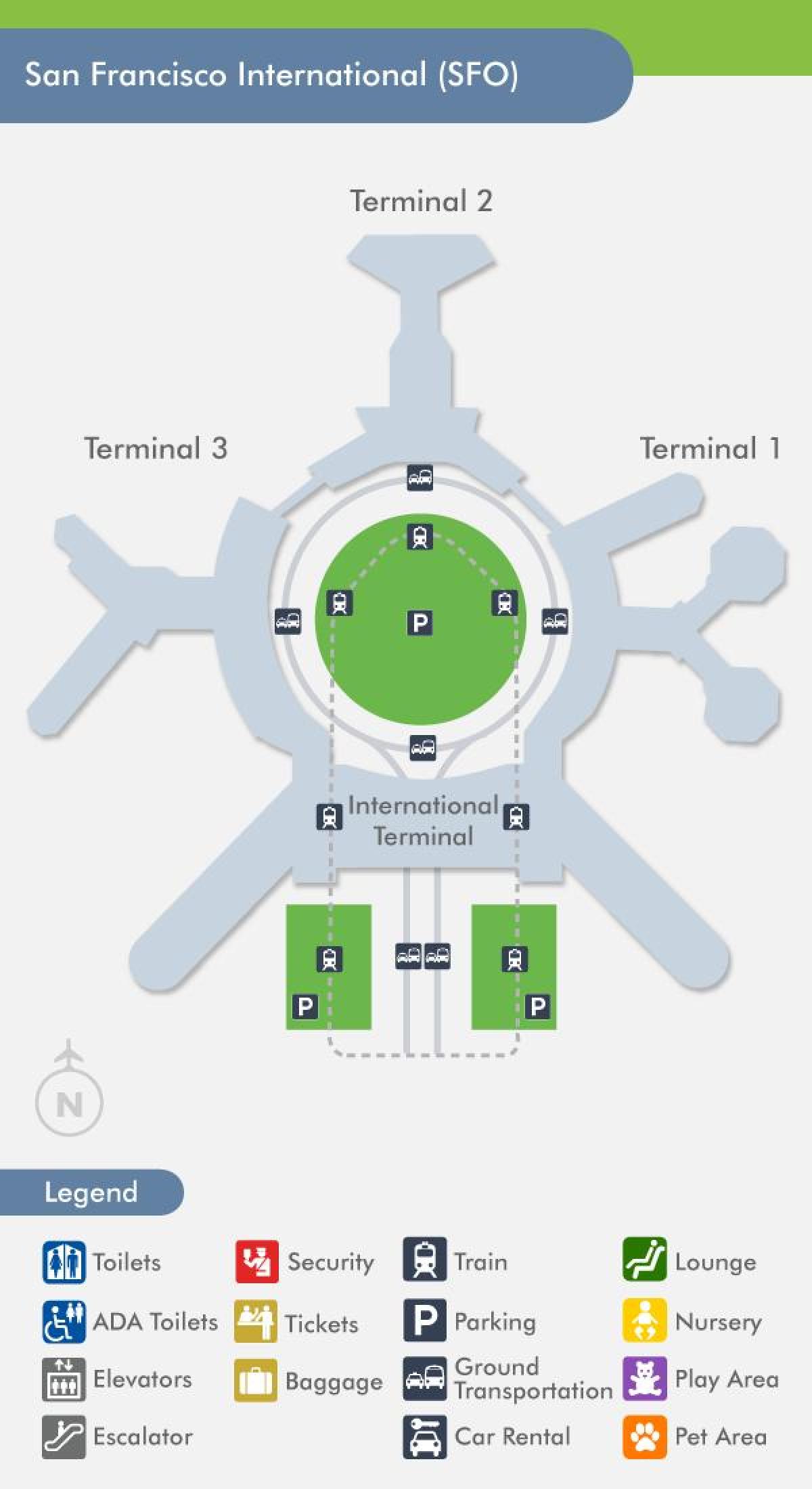 नक्शे के SFO हवाई अड्डे के टर्मिनल 1