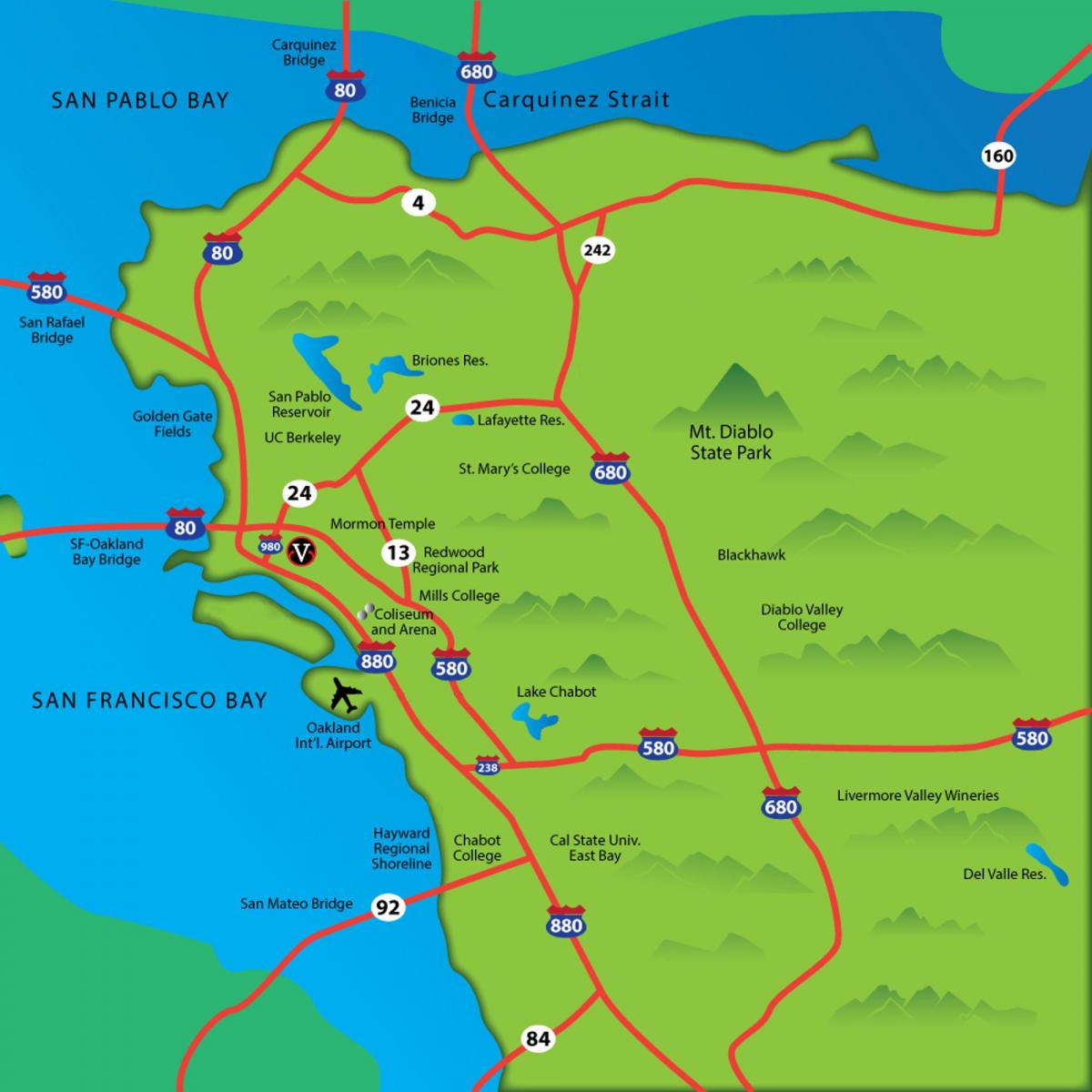 पूर्व खाड़ी कैलिफोर्निया मानचित्र