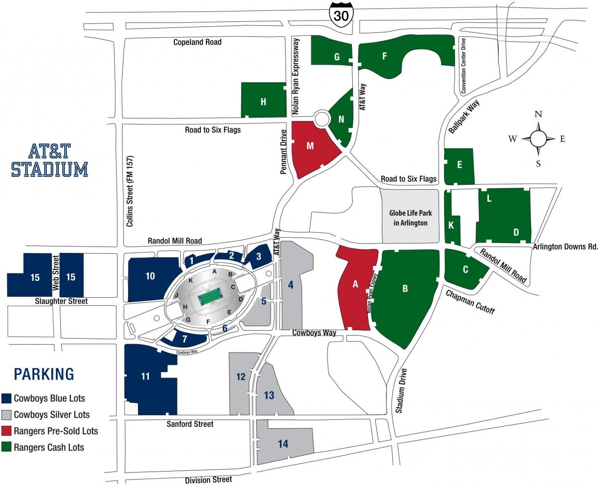 एटी एंड टी पार्क में पार्किंग का नक्शा