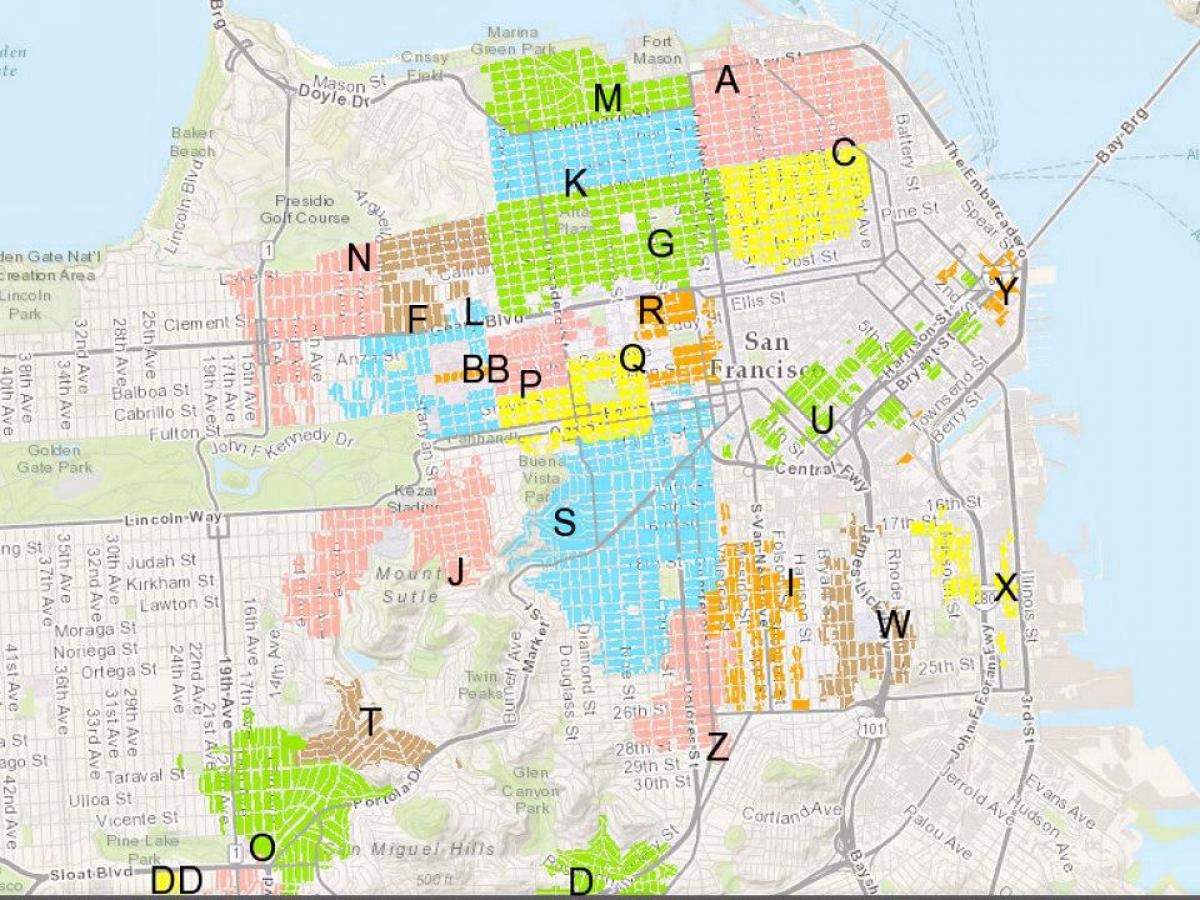 सैन फ्रांसिस्को पार्किंग क्षेत्रों के नक्शे