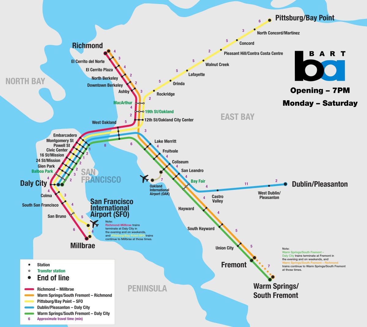 bart प्रणाली सैन फ्रांसिस्को नक्शा