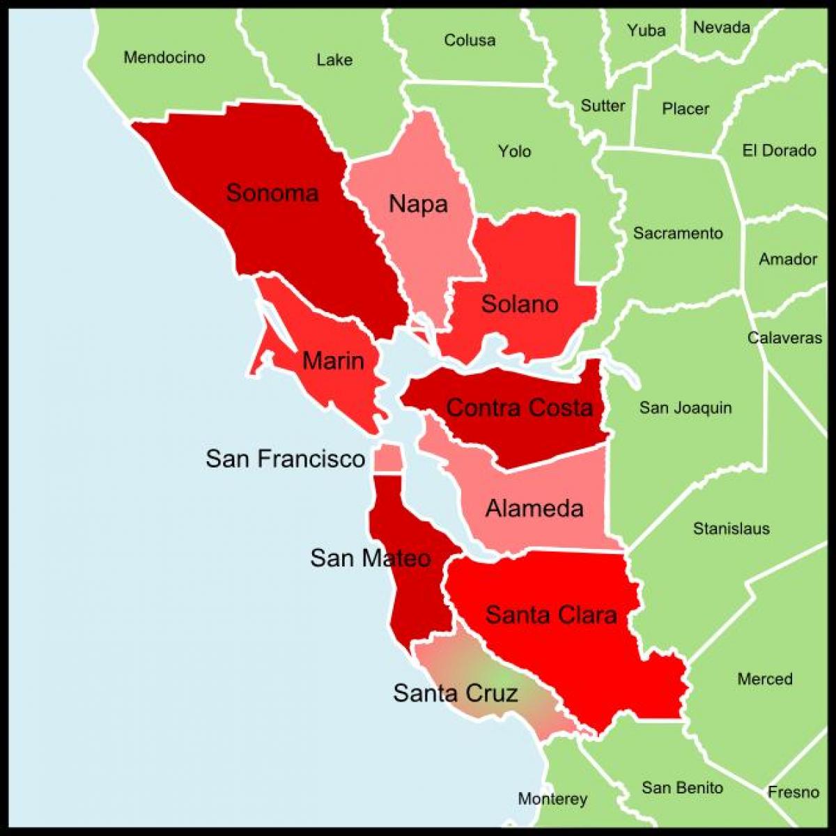 सैन फ्रांसिस्को खाड़ी क्षेत्र काउंटी नक्शा