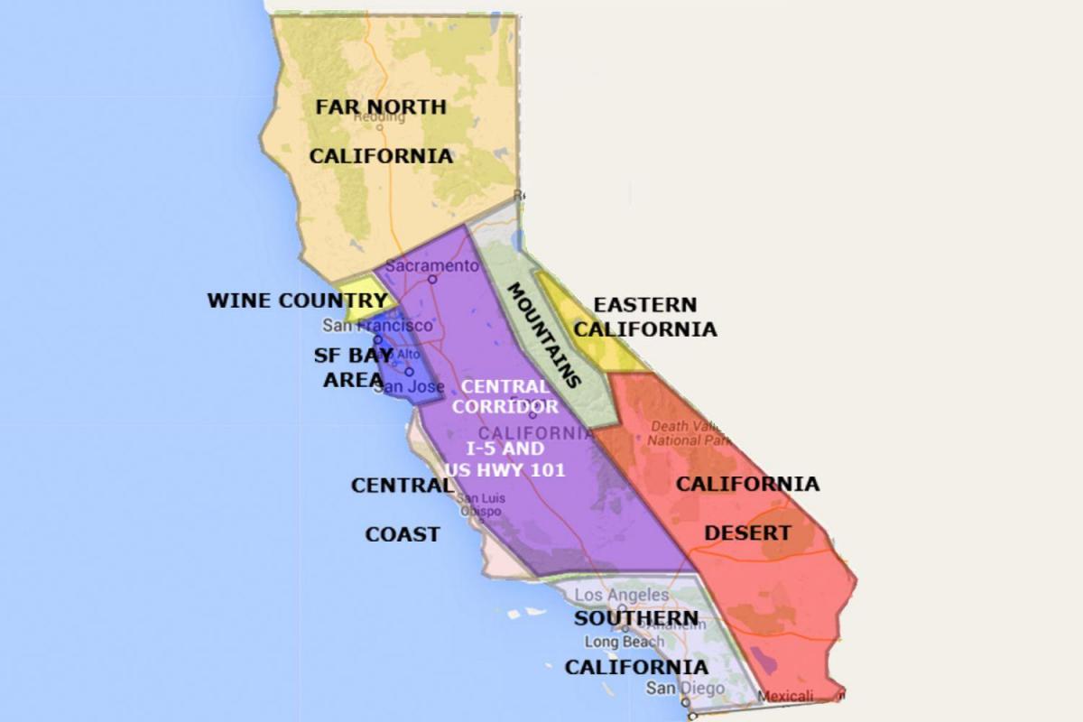 नक्शा कैलिफोर्निया के सैन फ्रांसिस्को के उत्तर,