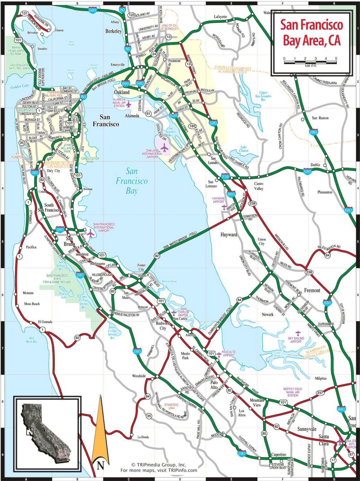 नक्शे के साथ सैन फ्रांसिस्को खाड़ी क्षेत्र