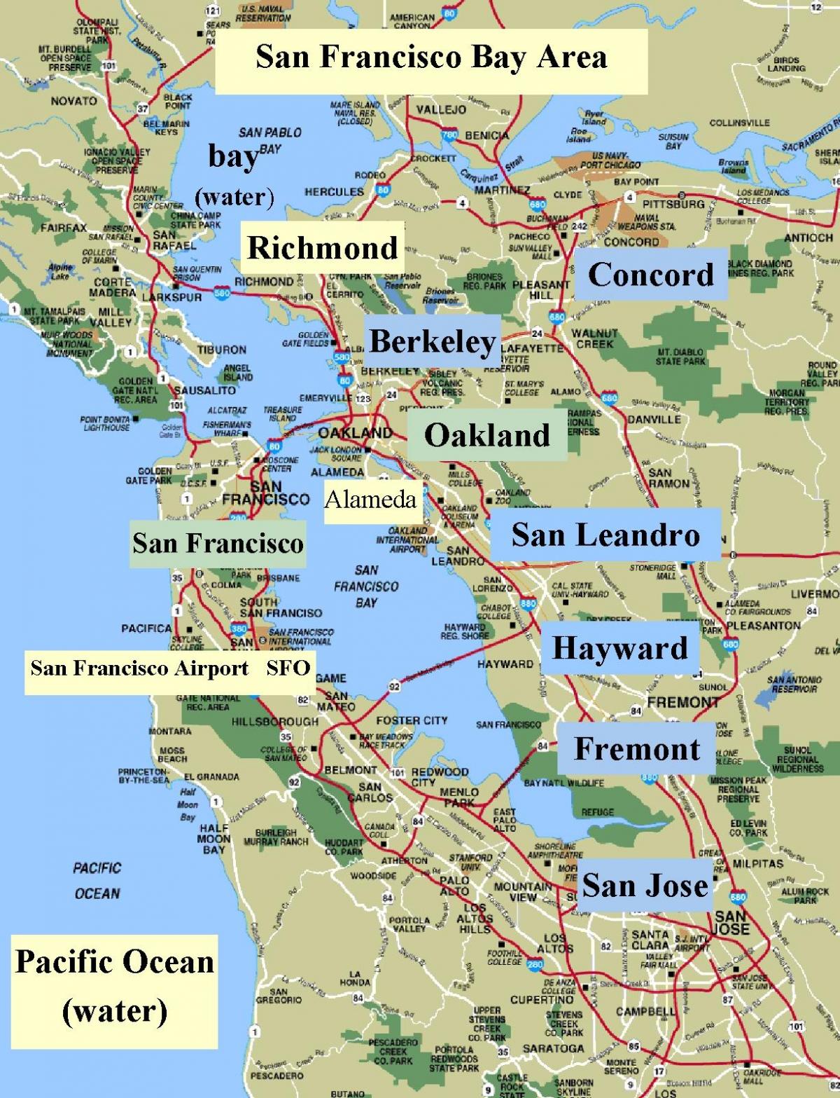 नक्शा सैन फ्रांसिस्को के कैलिफोर्निया क्षेत्र