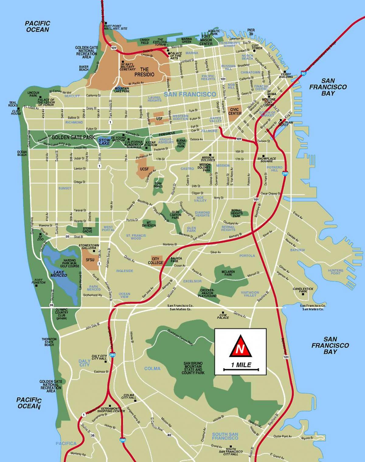 एक नक्शे के साथ सैन फ्रांसिस्को