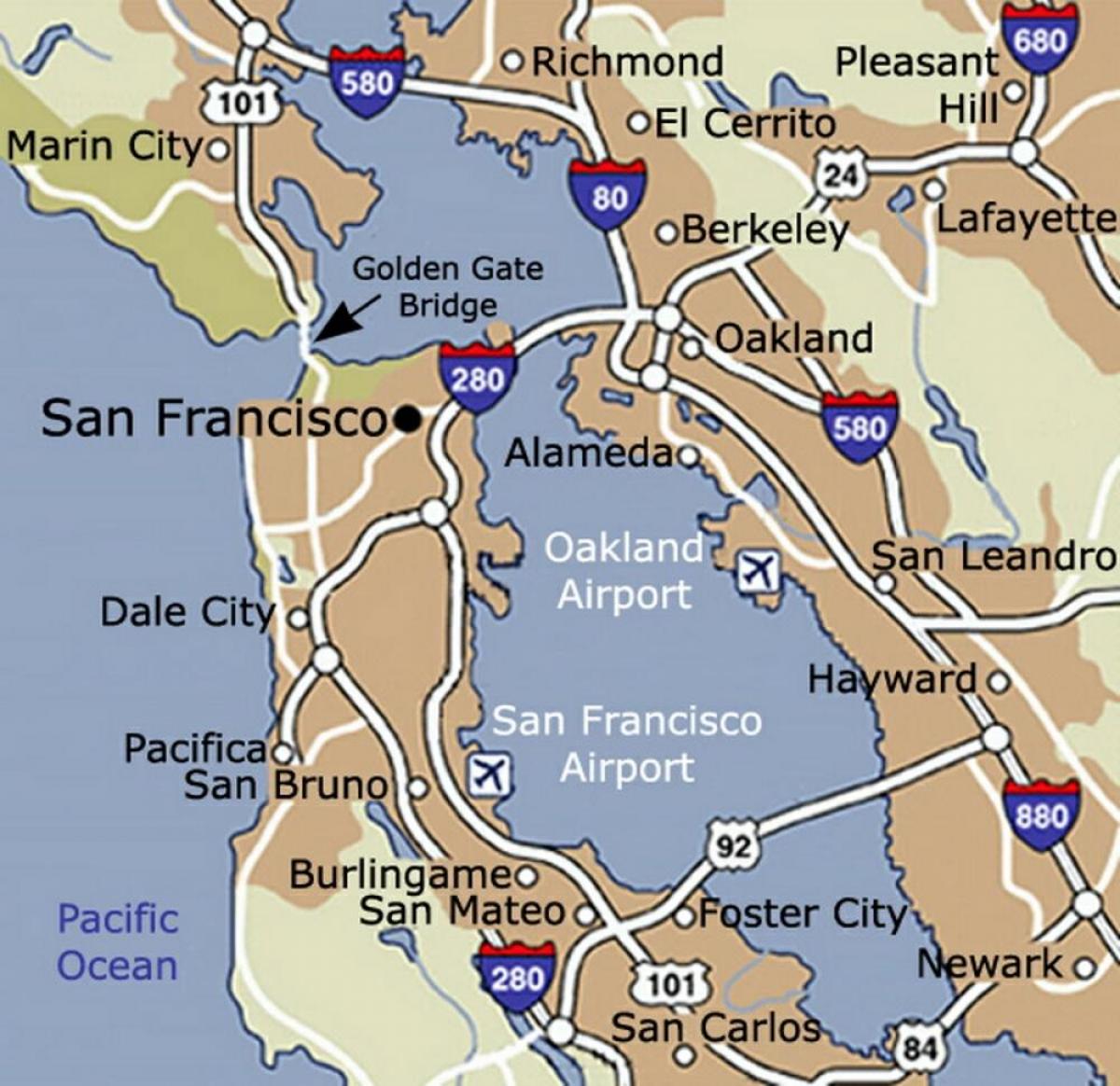 नक्शे के सैन फ्रांसिस्को हवाई अड्डे और आसपास के क्षेत्र