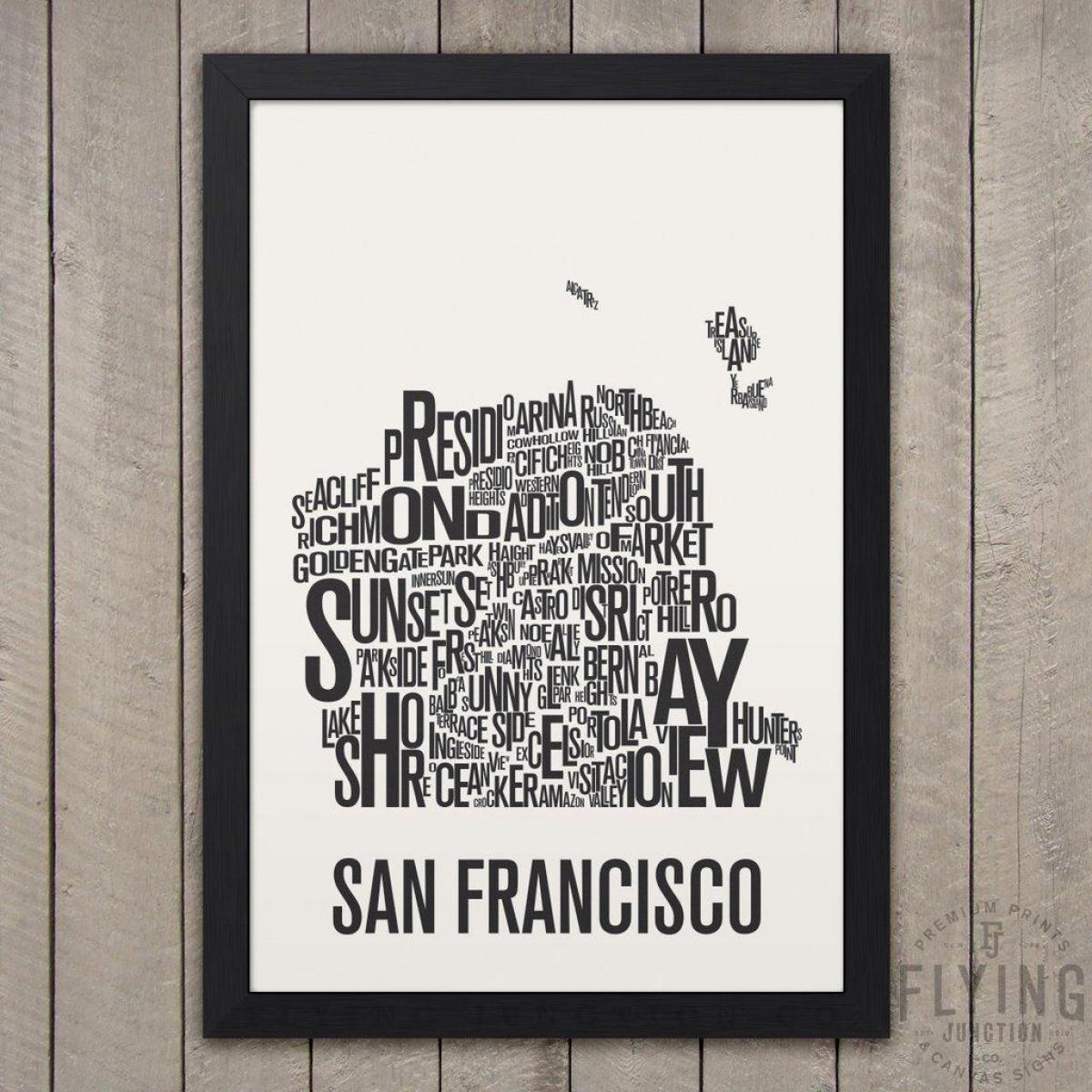 सैन फ्रांसिस्को नक्शा टाइपोग्राफी