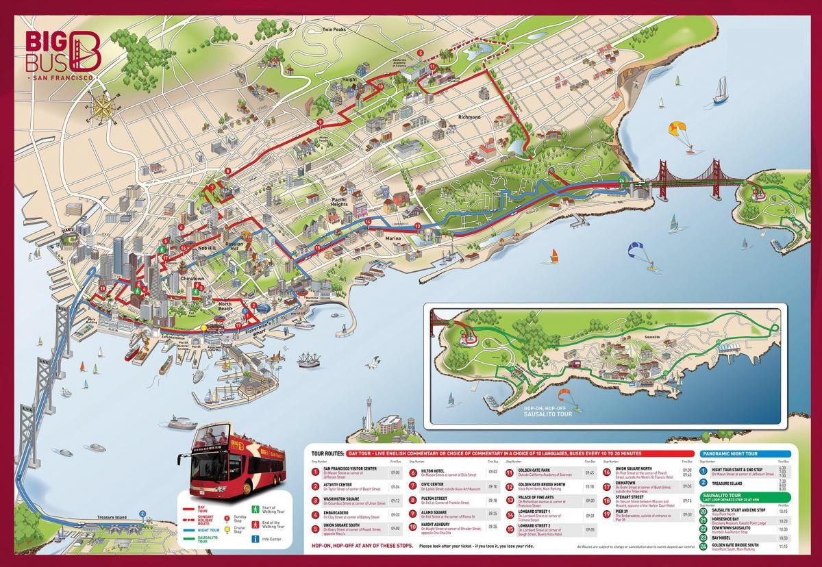 सैन फ्रांसिस्को बस-टूर का नक्शा