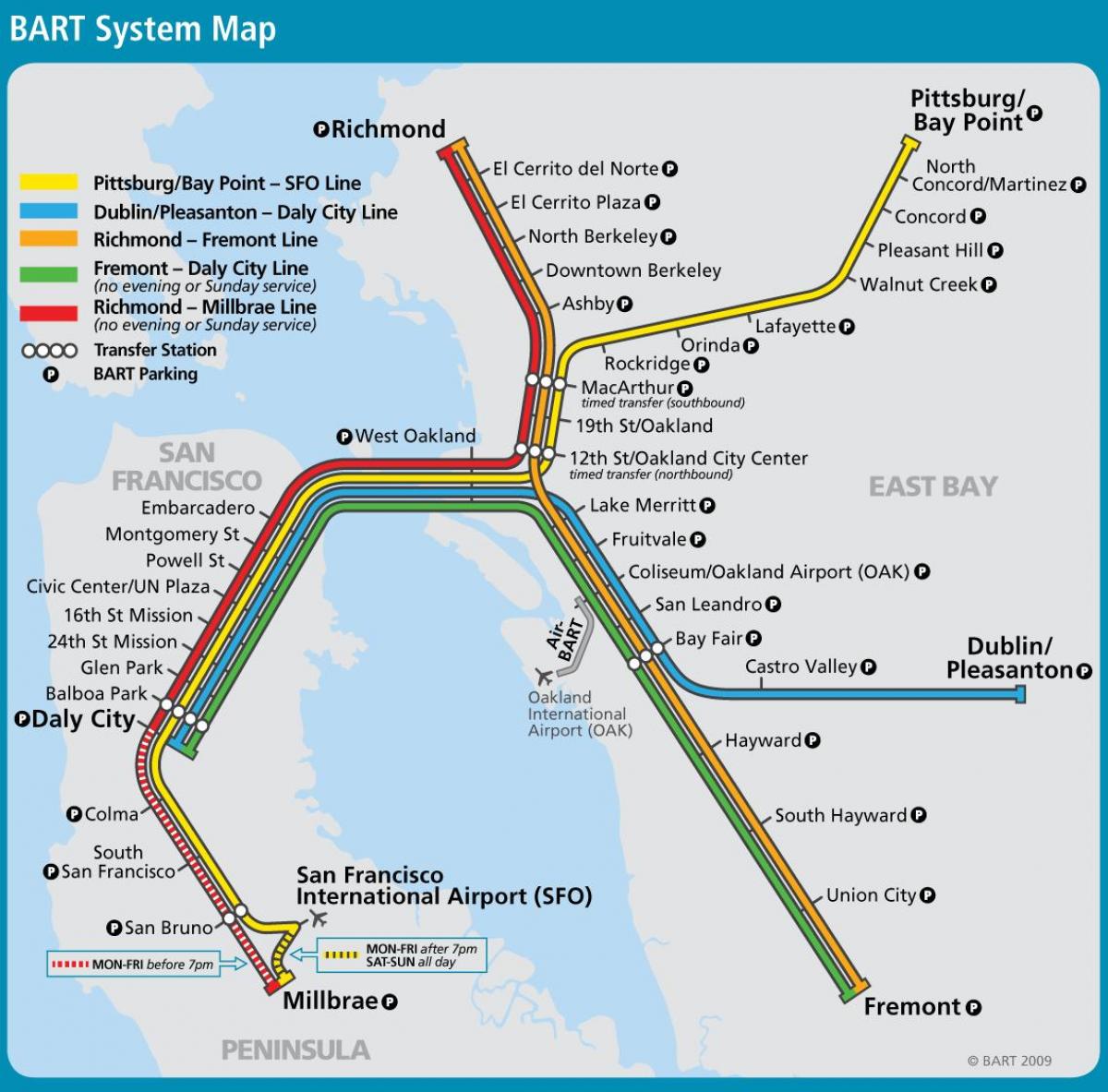 सैन फ्रांसिस्को bart प्रणाली नक्शा