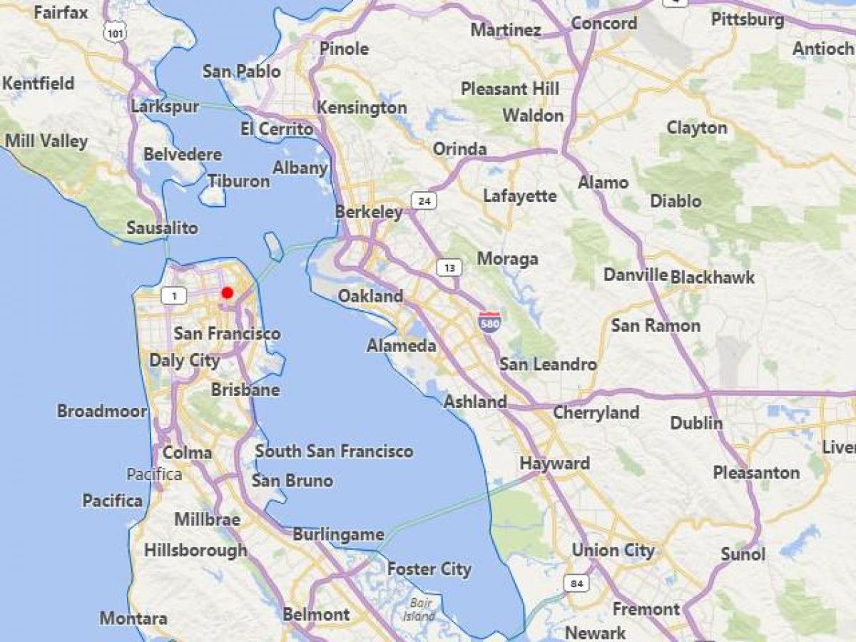 नक्शा कैलिफोर्निया के निकट शहरों सैन फ्रांसिस्को