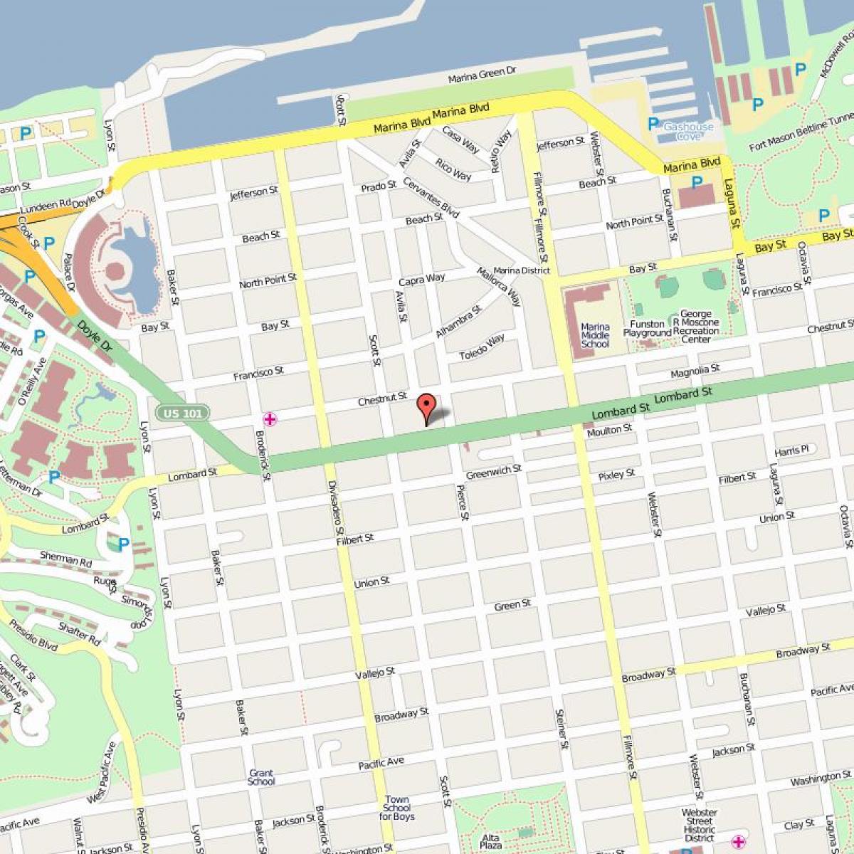 नक्शे के लोम्बार्ड स्ट्रीट सैन फ्रांसिस्को