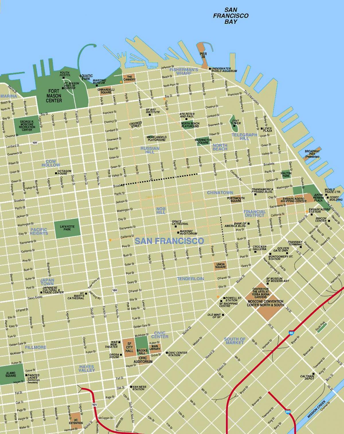 मानचित्र के शहर सैन फ्रांसिस्को सीए