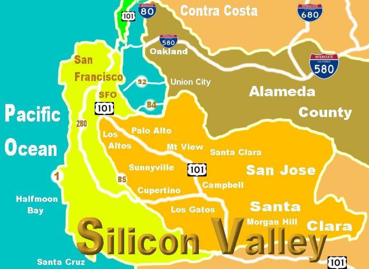 नक्शा सिलिकॉन वैली के स्थान