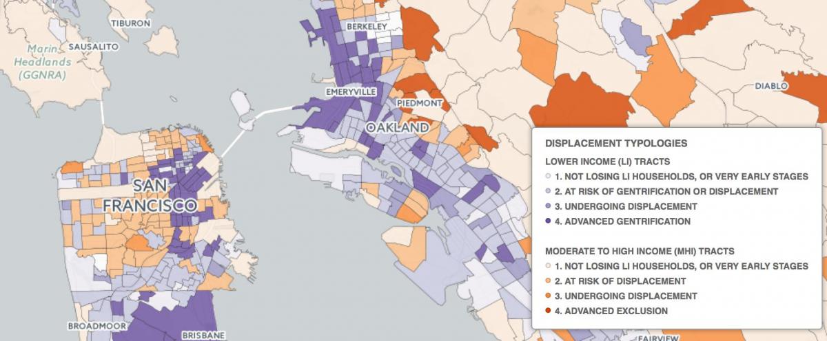 नक्शे के साथ सैन फ्रांसिस्को gentrification