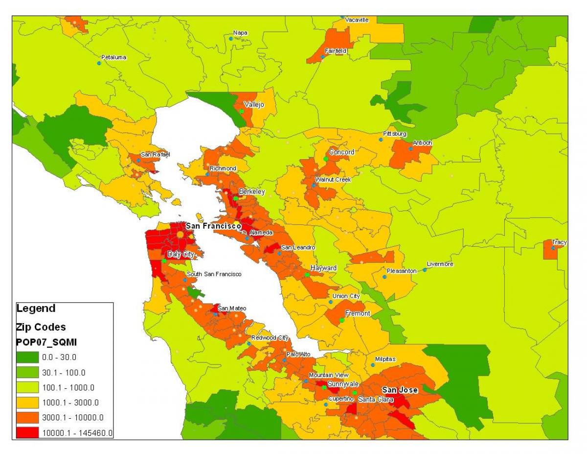 नक्शे के साथ सैन फ्रांसिस्को की आबादी