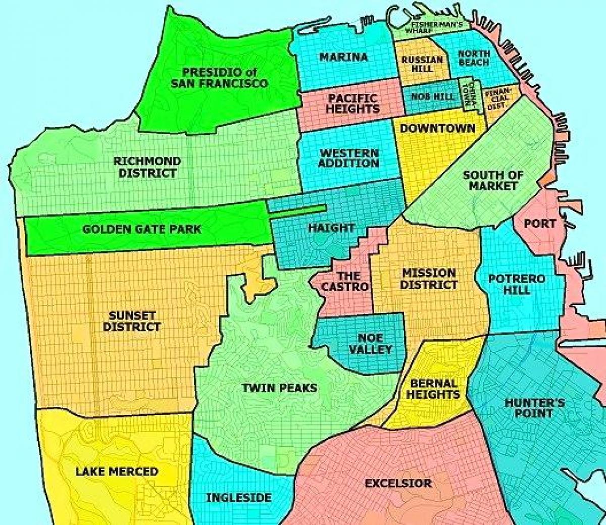 सैन फ्रांसिस्को के उपनगरीय इलाके का नक्शा