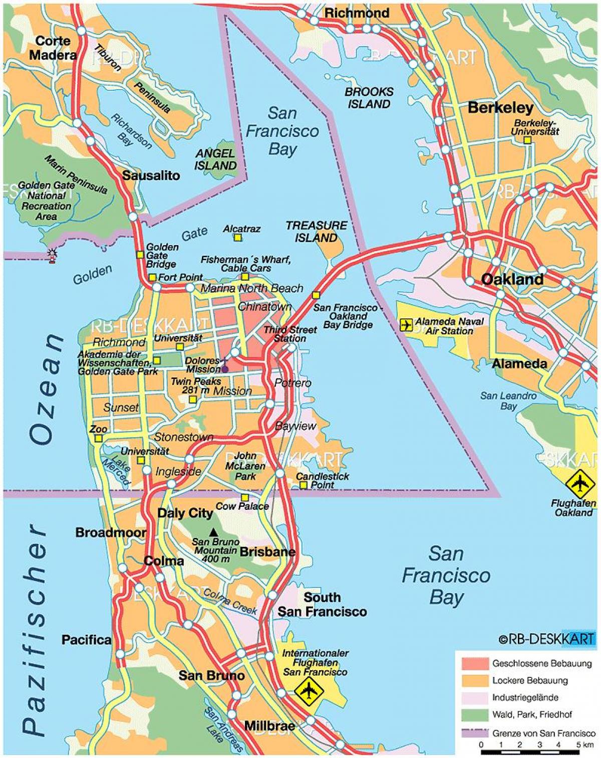नक्शा सैन फ्रांसिस्को के काउंटी