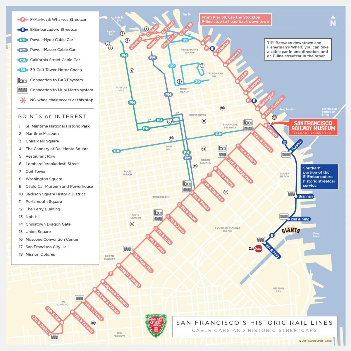 सैन फ्रांसिस्को केबल कार अनुसूची नक्शा