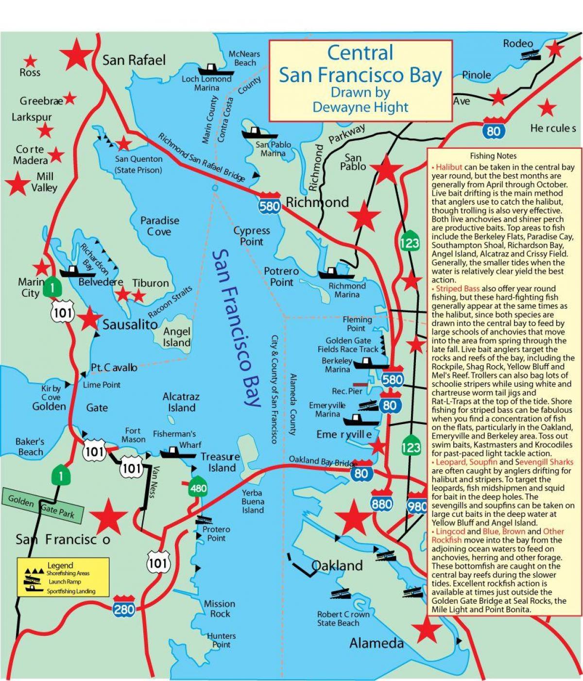 नक्शे के सैन फ्रांसिस्को खाड़ी में मछली पकड़ने 