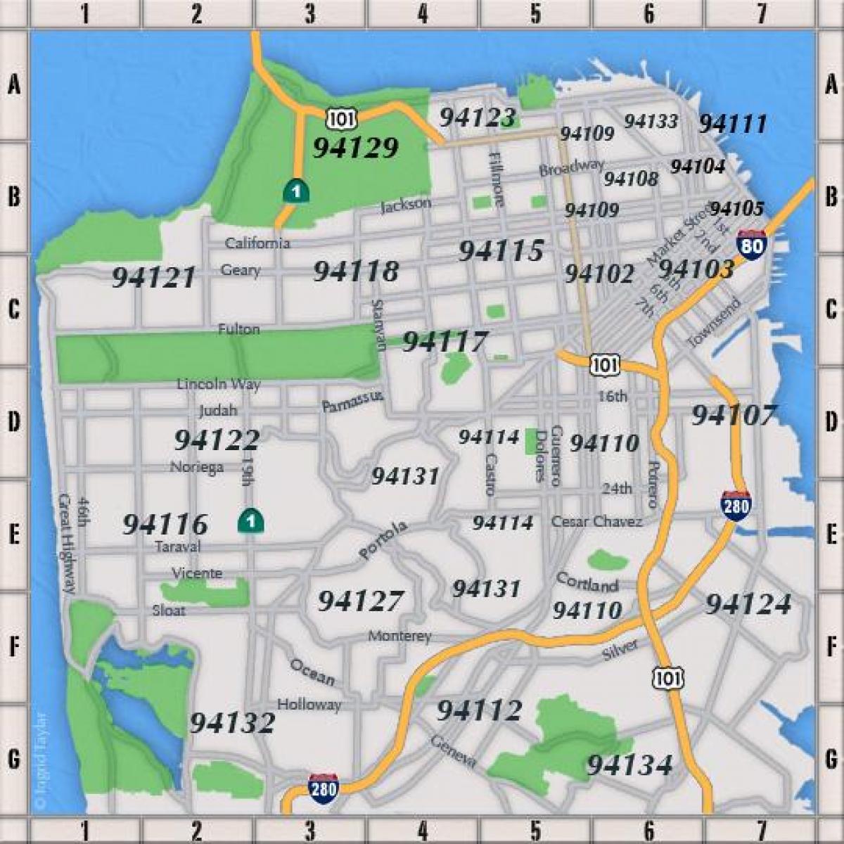 सैन फ्रांसिस्को डाक कोड मानचित्र