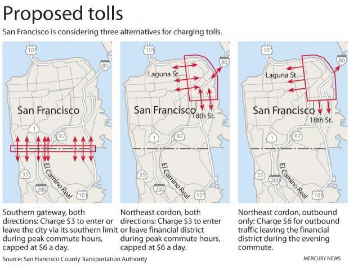 नक्शे के साथ सैन फ्रांसिस्को टोल