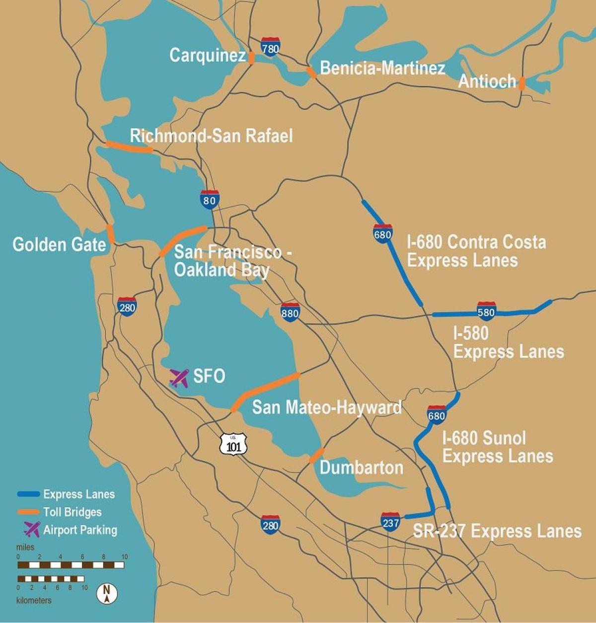टोल सड़कों सैन फ्रांसिस्को नक्शा