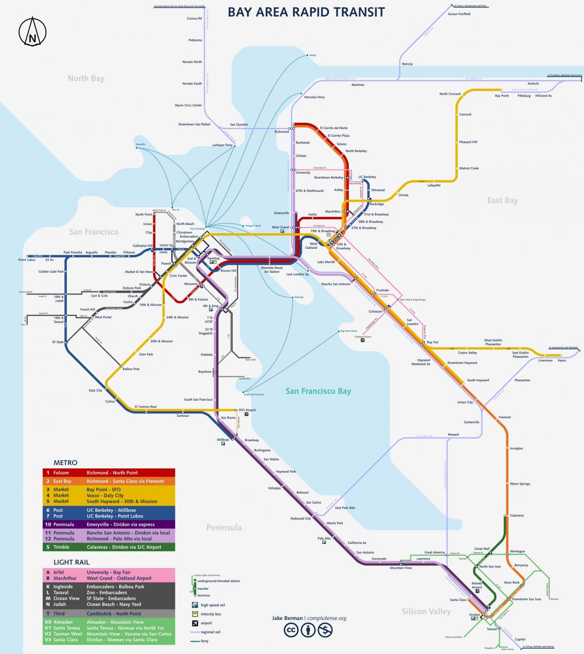 सैन फ्रांसिस्को मेट्रो सिस्टम का नक्शा