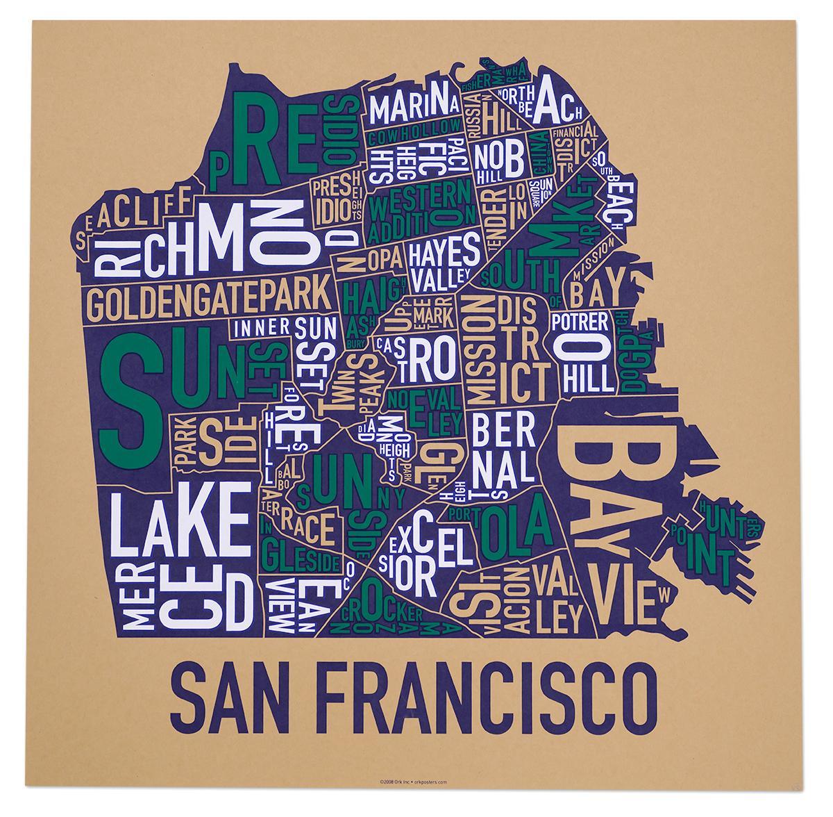 सैन फ्रांसिस्को पड़ोस नक्शा पोस्टर