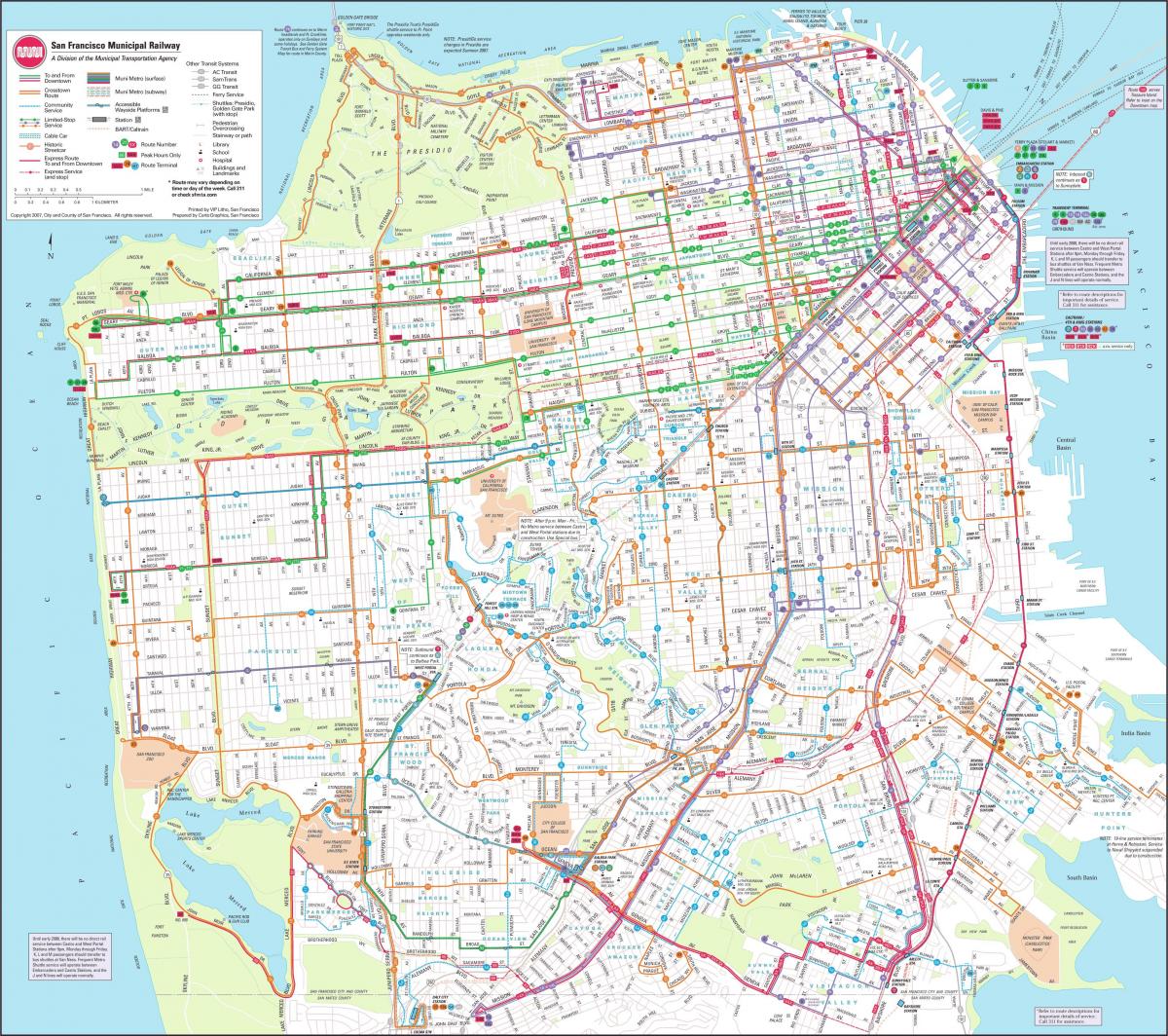 नक्शे के साथ सैन फ्रांसिस्को नगर रेलवे