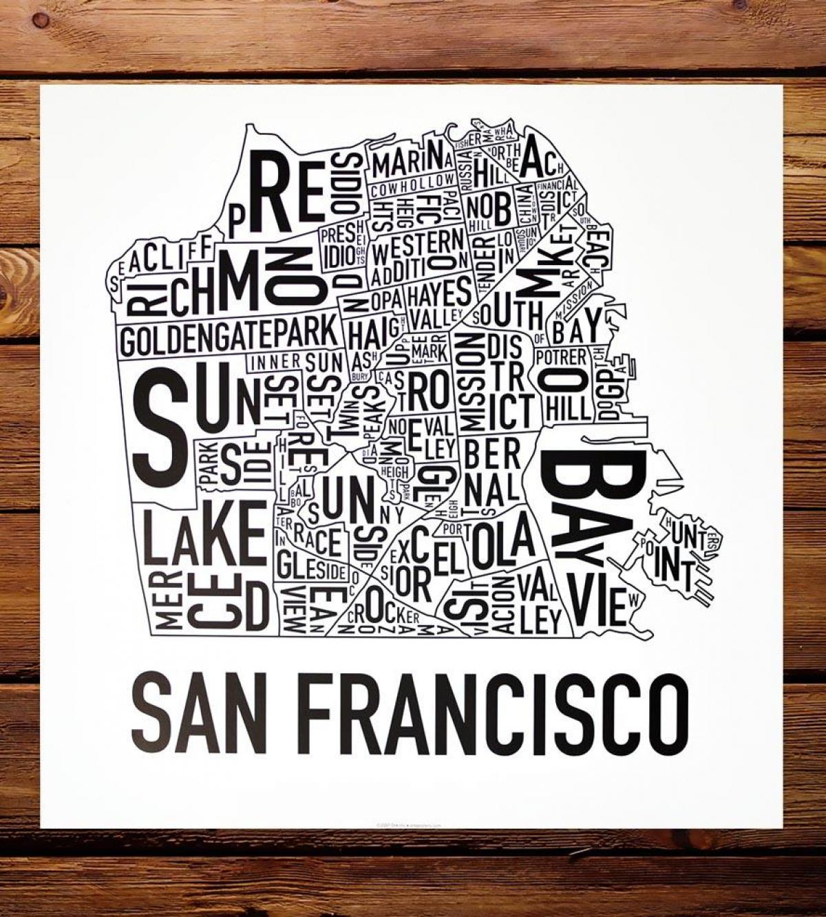 नक्शे के साथ सैन फ्रांसिस्को पड़ोस कला