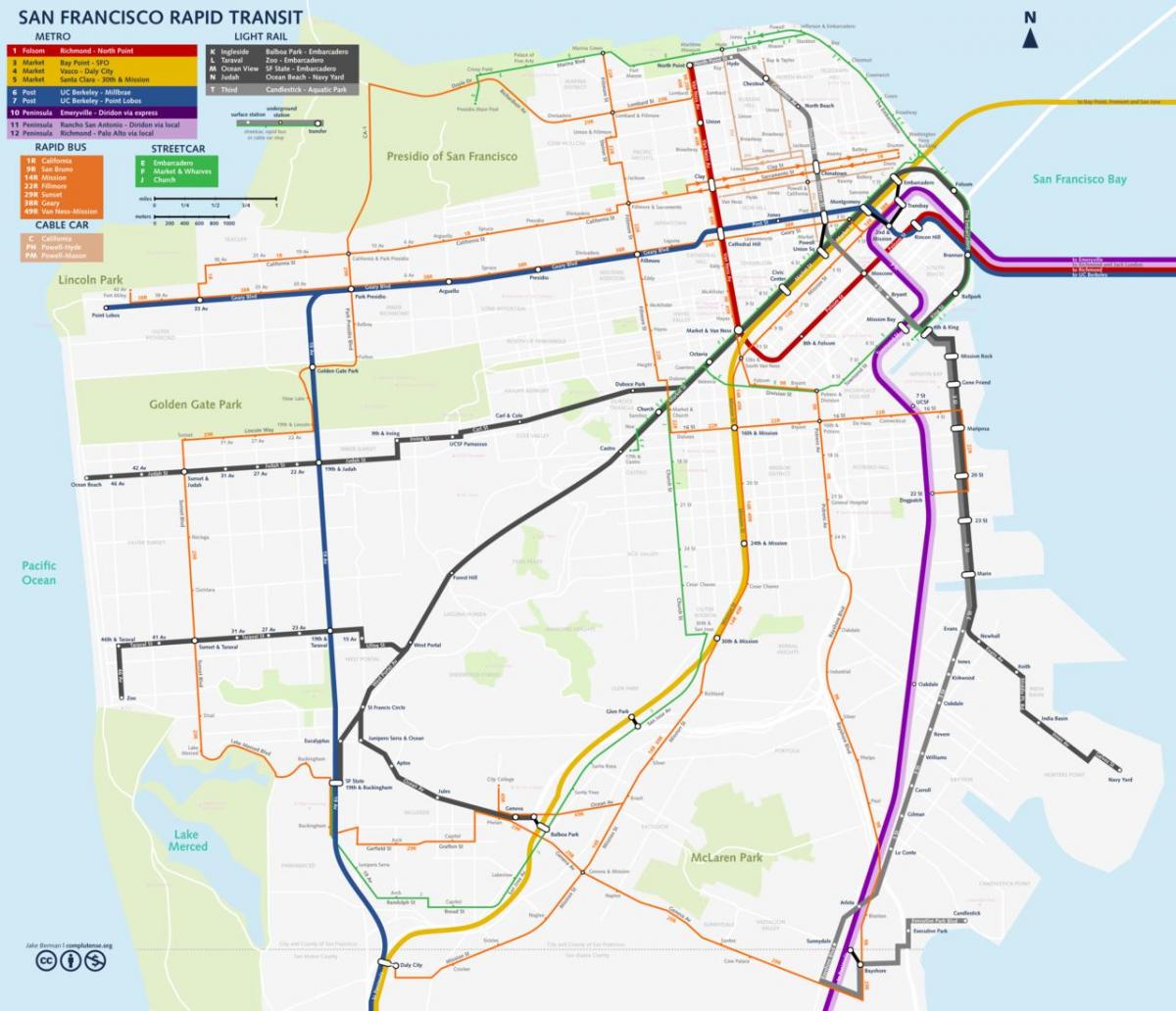 सैन Fran में सार्वजनिक परिवहन के नक्शे