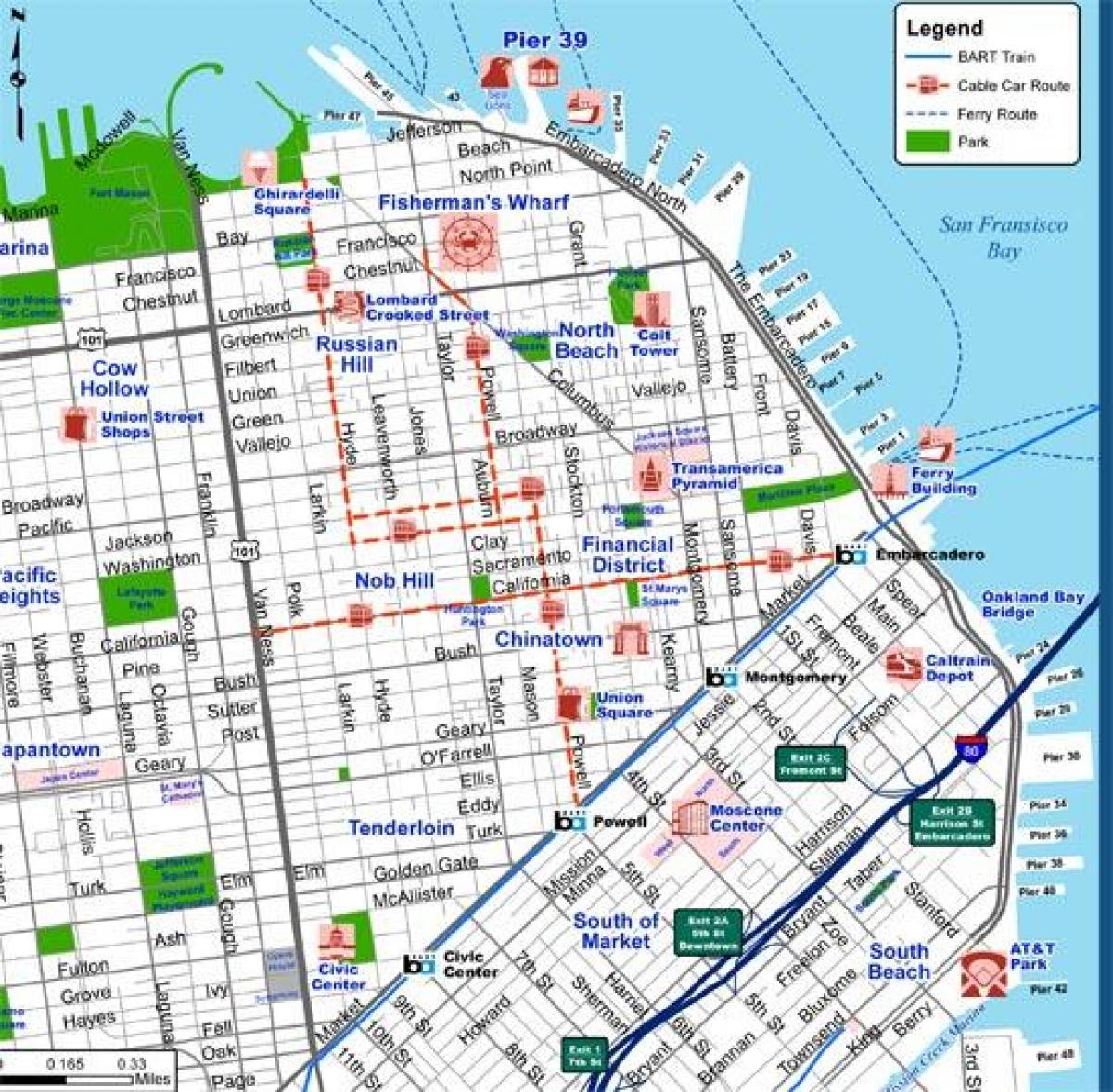 सैन फ्रांसिस्को शहर के नक्शे पर्यटक