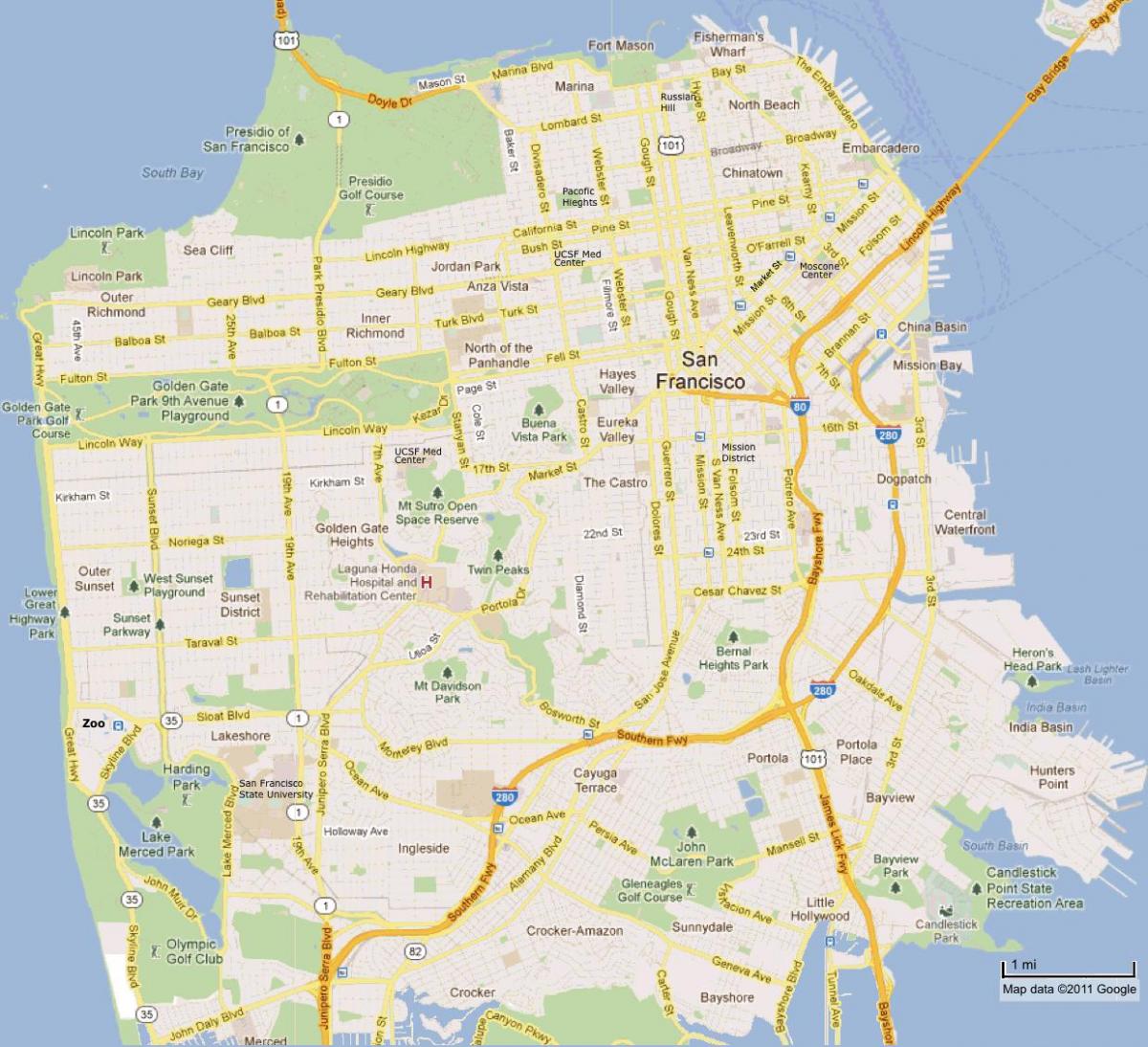 सैन फ्रांसिस्को स्थलों का नक्शा