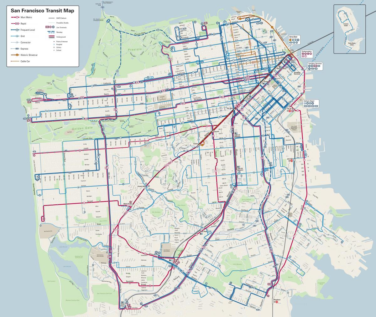 सैन फ्रांसिस्को बस लाइनों के मानचित्र
