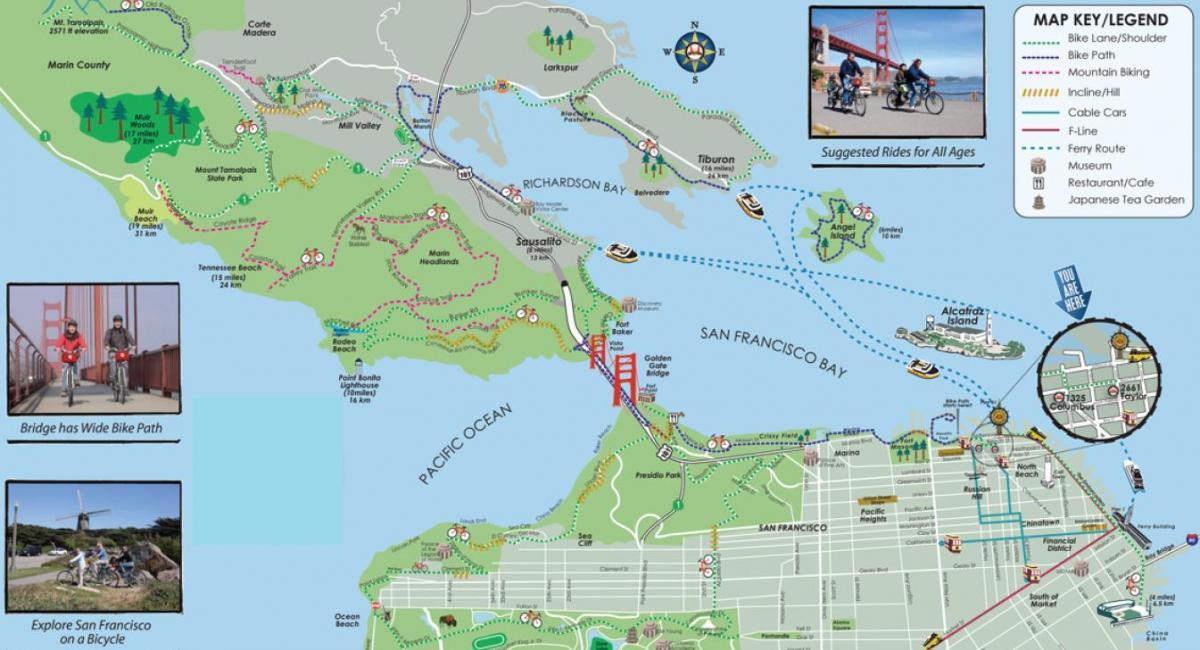 नक्शे के साथ सैन फ्रांसिस्को बाइक टूर