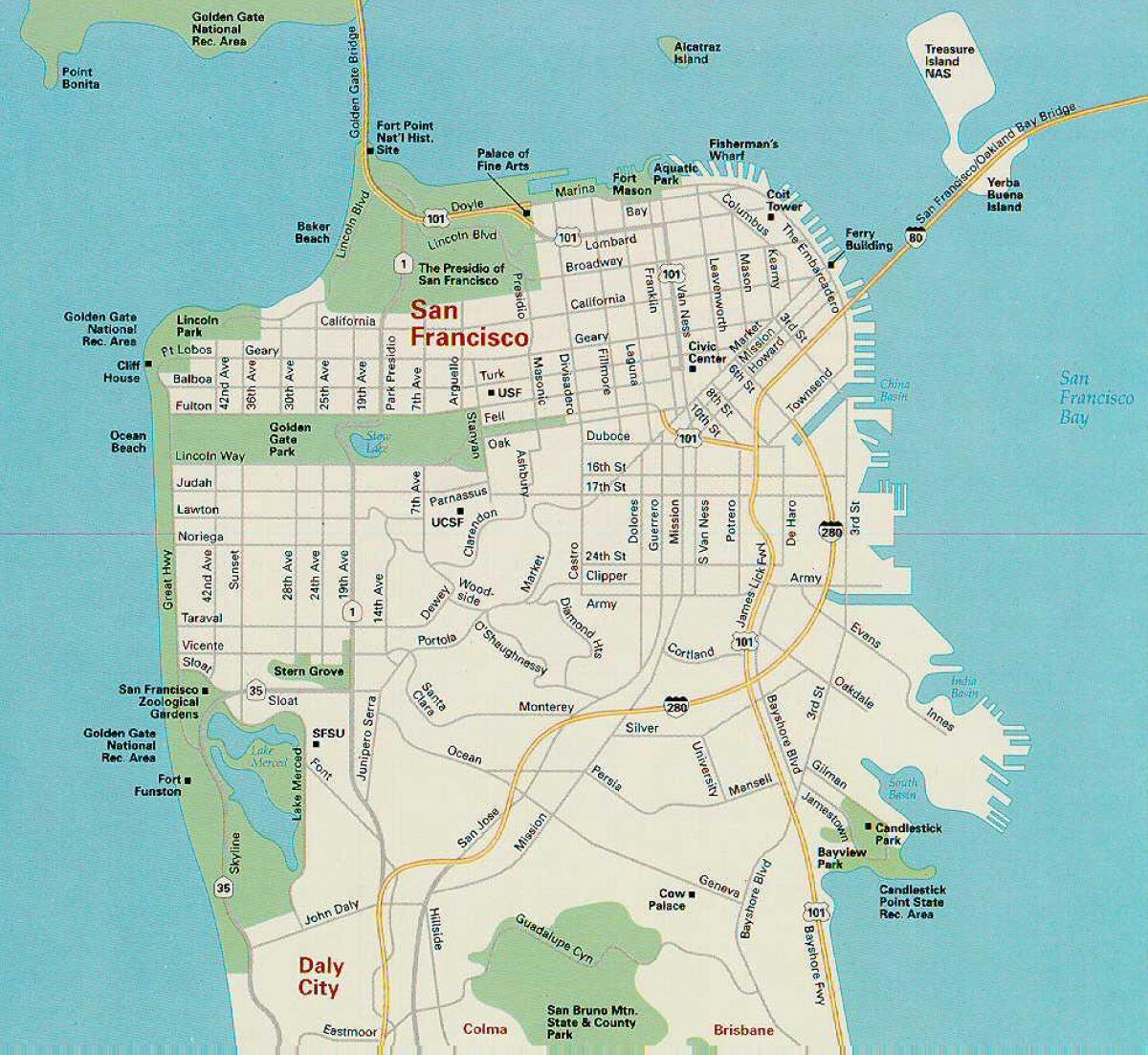 नक्शा सैन फ्रांसिस्को के मुख्य आकर्षण