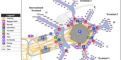 SFO अंतरराष्ट्रीय आगमन नक्शा