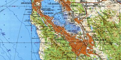 सैन फ्रांसिस्को खाड़ी क्षेत्र का स्थलाकृतिक मानचित्र