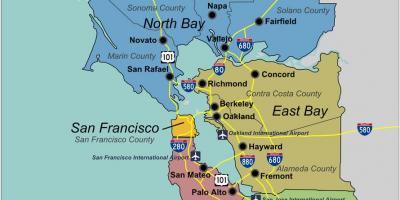 नक्शे के दक्षिण सैन फ्रांसिस्को खाड़ी क्षेत्र